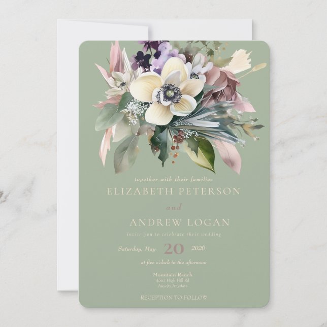 Vinterblommor | Höstbröllop Inbjudningar (Framsida)