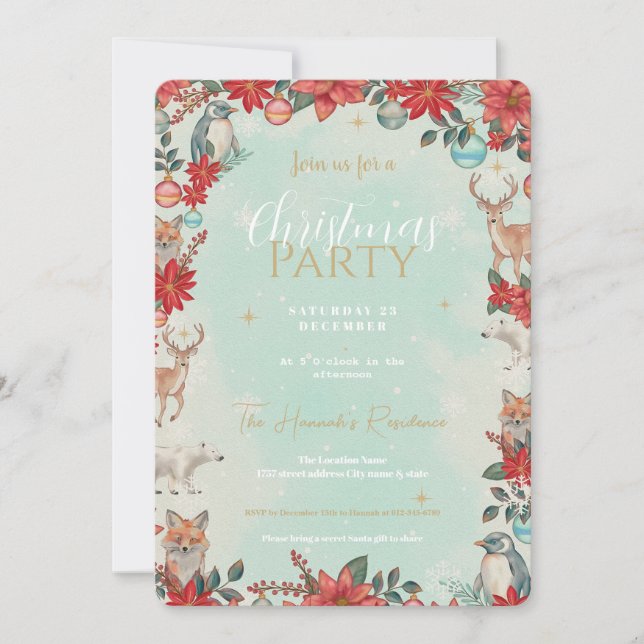 Vinterblommor Jul Mönster Inbjudningar (Framsida)