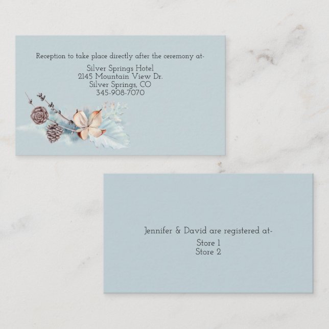 Vinterblommor och blad vattenfärgbröllop tilläggskort (Fram/baksida)