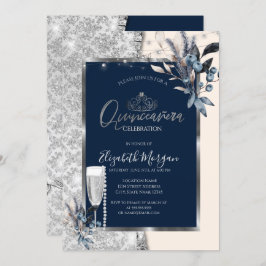 Vinterblommor,Prosecco Navy Blue Quinceanera Inbjudningar