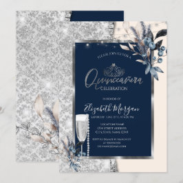 Vinterblommor, Prosecco Navyblå Quinceanera Inbjudningar