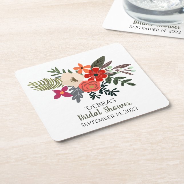 Vinterblommor röda lila brud shower bukett  underlägg papper kvadrat (Vinklad)