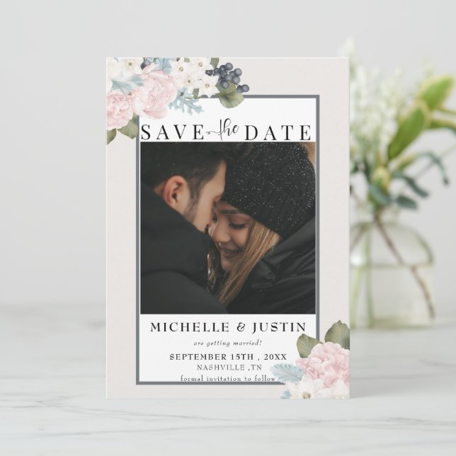 Vinterblommor | Rustik fotobryllop Spara Datumet (Stående Fram)