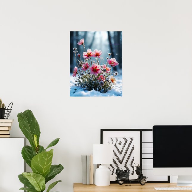 Vinterblomning – Rosa Kosmos i Snön Poster (Hemmakontoret)