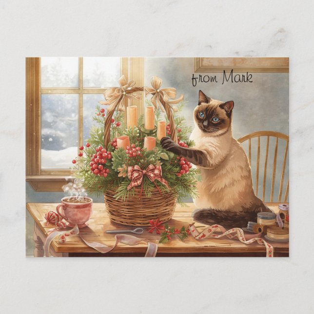 Vinterblomsterfirman Cozy Cat julkollektion Helg Vykort (Framsida)