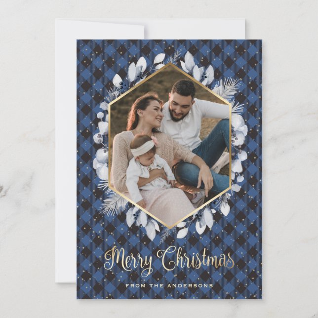 Vinterbotanicals Blue Guld Play Photo jul Julkort (Framsida)