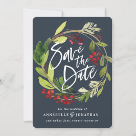 Vinterbotanisk bladrött grönt vattenfärgad spara datumet