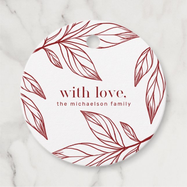 Vinterbotaniska med Kärlek och Namn Helgdag Red Gåvor Etiketter (Framsida)