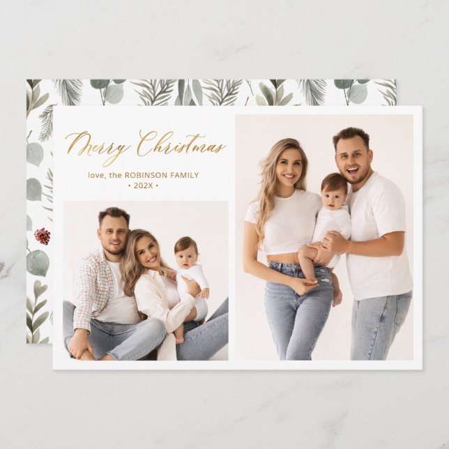 Vinterbotaniskt skript 2 Photo Collage-jul Julkort (Fram/baksida)