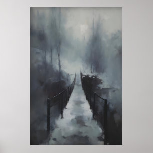 Vinterbro över frusen bäck, gotisk snöig poster