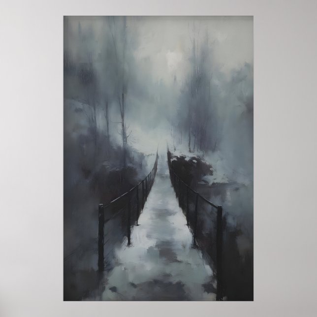 Vinterbro över frusen bäck, gotisk snöig poster (Framsidan)