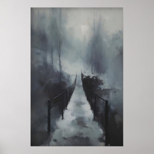 Vinterbro över frusen bäck, gotisk snöig poster