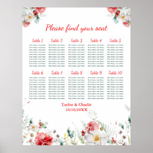 Vinterbröllop Blommig Bordplacering 10 Bord Poster