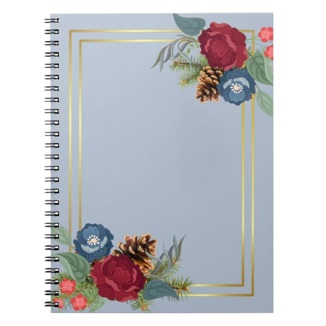 Vinterbröllop Burgundy Teal Blue Modern Anteckningsbok (Framsidan)