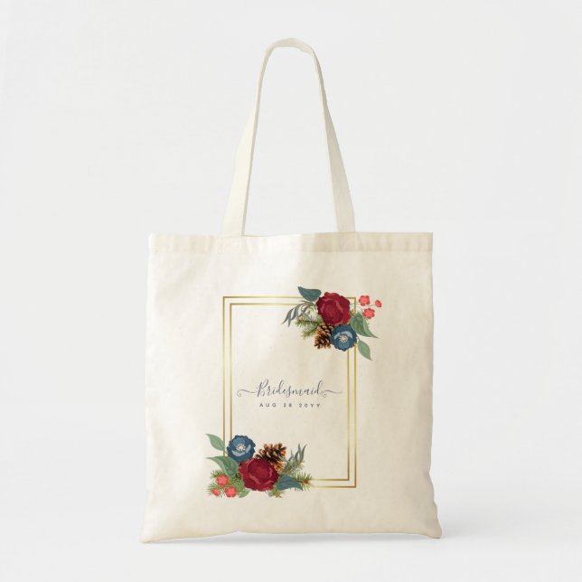 Vinterbröllop Burgundy Teal Blue Modern Tygkasse (Framsidan)