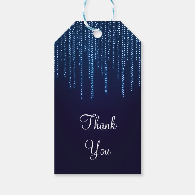 Vinterbröllop Elegant Blue Gnistra Ljus Favoriter Presentetikett (Framsidan)
