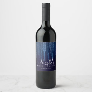 Vinterbröllop Elegant Blue Gnistra Ljus Vin Vinflaska Etikett