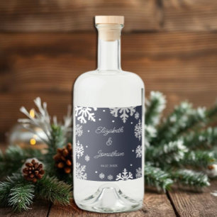 Vinterbröllop för marinblå Snöflingor Spritflaskor Etikett
