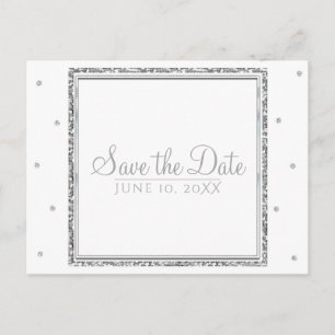 Vinterbröllop Glam Silver & Vit Save the Date Meddelande Vykort