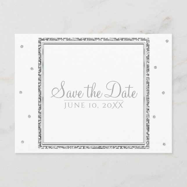 Vinterbröllop Glam Silver & Vit Save the Date Meddelande Vykort (Framsida)