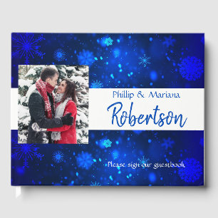 Vinterbröllop i royal Blue and White Snöflingor Gästböcker