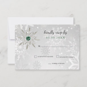 vinterbröllop i silver Emerald Grönt snöflingor OSA Kort