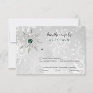 vinterbröllop i silver Emerald Grönt snöflingor OSA Kort