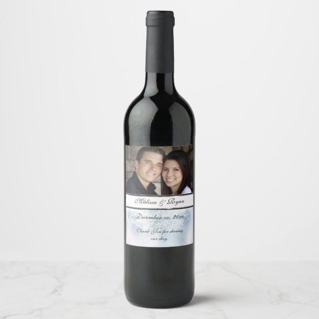 Vinterbröllop, jul, Snöflingor, Anpassningsbar, Vinflaska Etikett (Framsida)