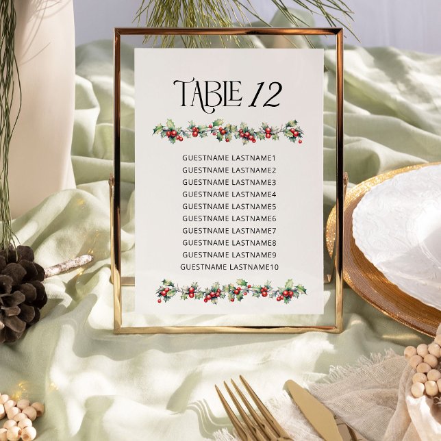 Vinterbröllop Julgran Bordnummer Sittplatsschema (Table Number Seating Chart from the Holly Bells Wedding Collection by Darling and May)