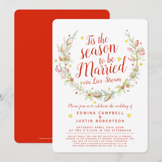 Vinterbröllop, levande bäbäbäbäbär stjärnorna vatt inbjudningar (Fram/baksida)