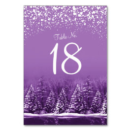 Vinterbröllop lila gräs träd bordsnummer