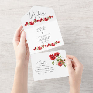 Vinterbröllop med färgad röd Blommigt allt i ett i