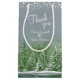 Vinterbröllop med gräs träd grönt grått art tack.