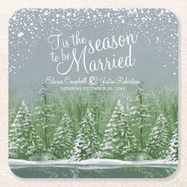 Vinterbröllop med gräs träd sjö grönt underlägg papper kvadrat
