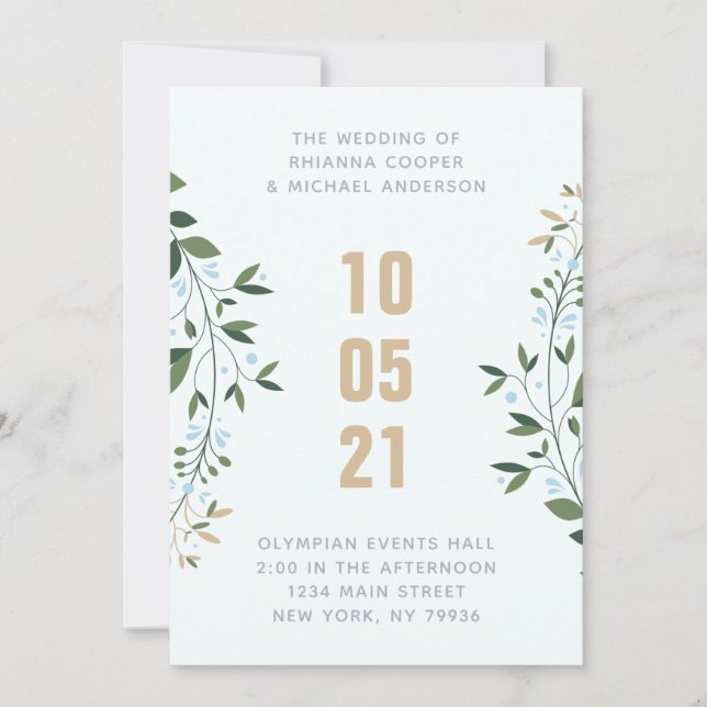 Vinterbröllop mellan blått och Guld Inbjudningar (Framsida)