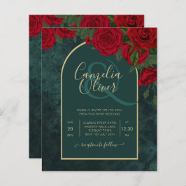 Vinterbröllop mellan Forest Grönt Guld Röd ros