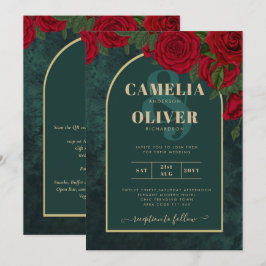 Vinterbröllop mellan Forest Grönt Guld Röd ros Inbjudningar