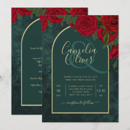 Vinterbröllop mellan Forest Grönt Guld Röd ros Inbjudningar