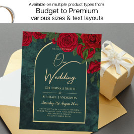 Vinterbröllop mellan Forest Grönt Guld Röd ros Inbjudningar