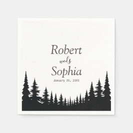 Vinterbröllop mellan Svarta och vita Gräs träd Pappersservett