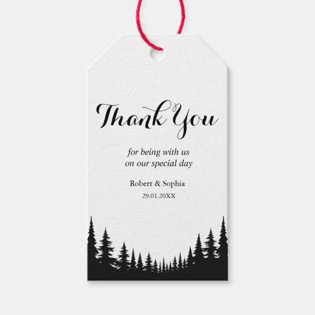 Vinterbröllop mellan Svarta och vita Gräs träd Presentetikett (Framsidan)