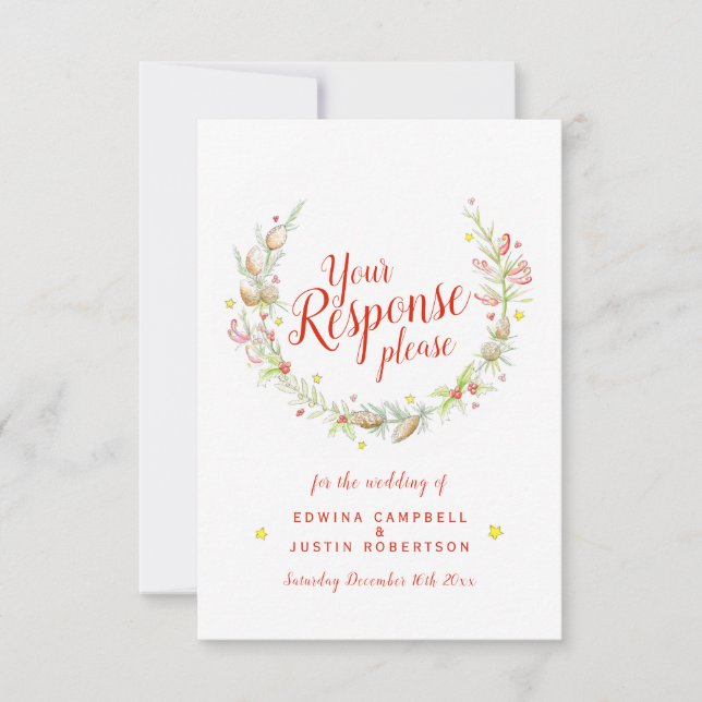 Vinterbröllop på jul - blommigt krandkonst OSA kort (Framsida)