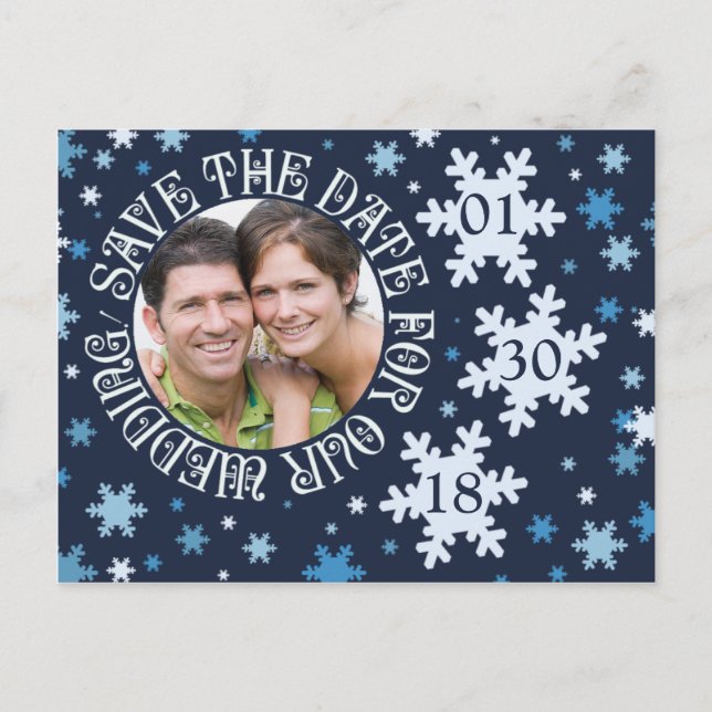 Vinterbröllop Save The Dates Snöflinga Tema Meddelande Vykort (Framsida)