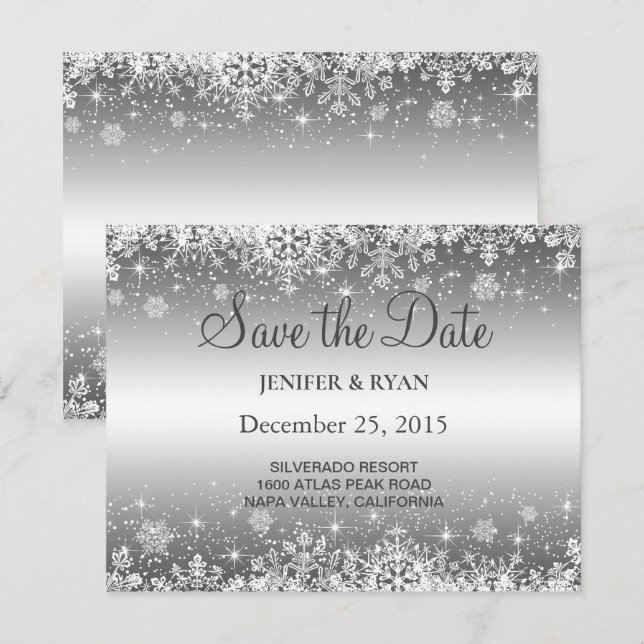 Vinterbröllop spara datum inbjudan (Fram/baksida)