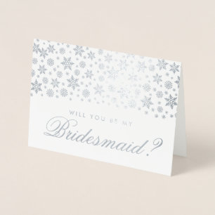 Vinterbröllop var min bridesaid Silver Snöflingor Folierat Kort