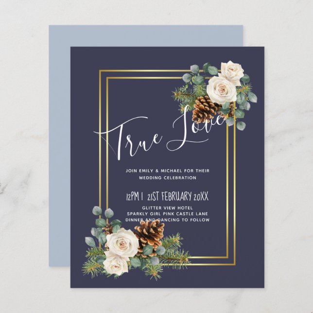 Vinterbröllop Vita Rosor Guld Dammig Blå (Fram/baksida)