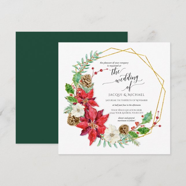 Vinterbröllop Watercolor Blommigt Wandeans | Kvadr Inbjudningar (Fram/baksida)