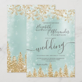Vinterbröllopet i Guld grönt, snö, gräs Inbjudningar