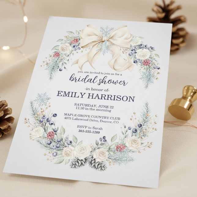 Vinterbröllopsfestinbjudan Krämfärgad blomsterbuke Inbjudningar (winter floral bridal shower)
