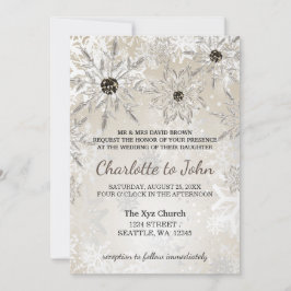 Vinterbröllopsinbjudan till silver guld snöflingor inbjudningar